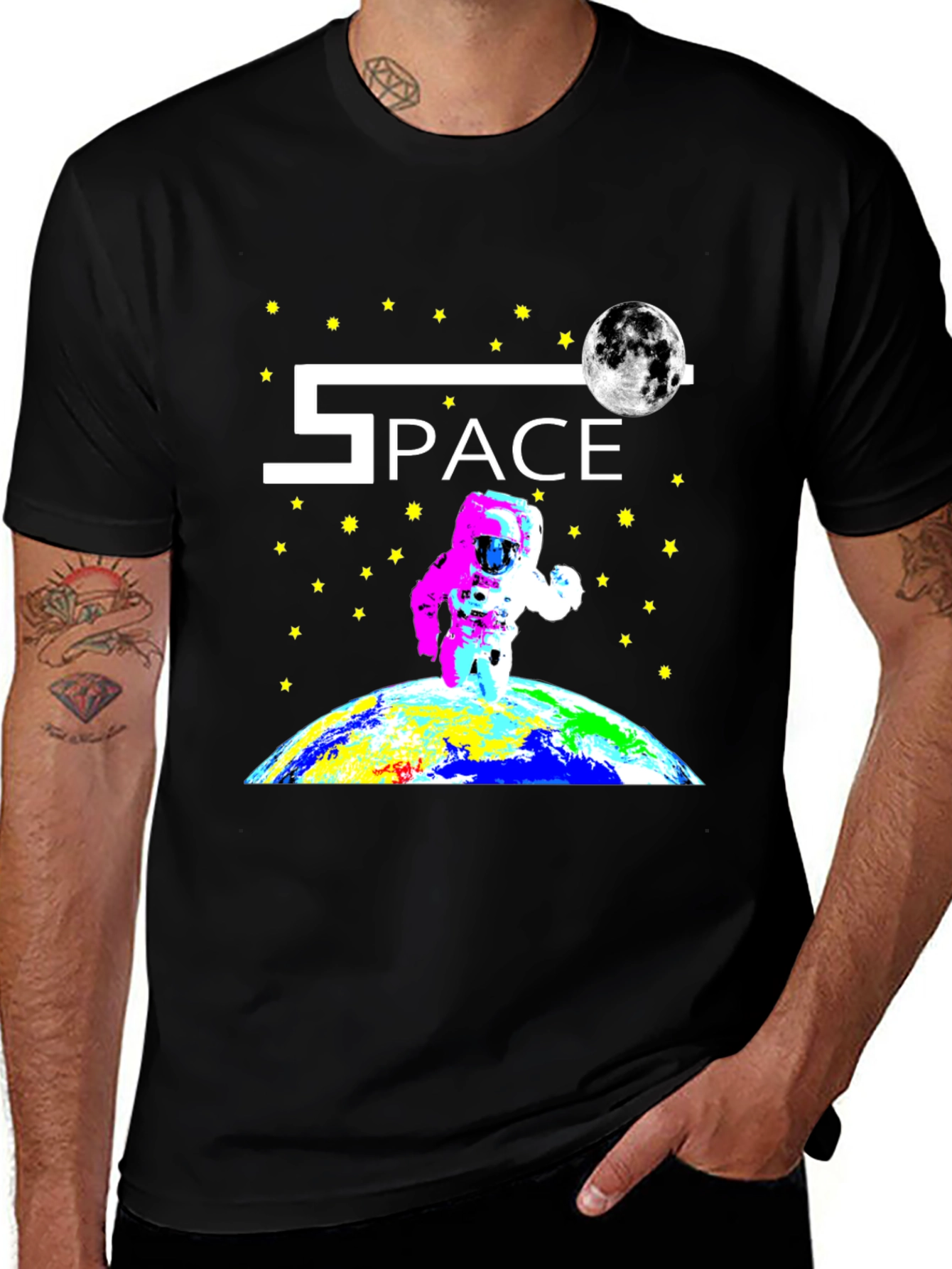 Space Astronaut Graphic Black T-Shirt