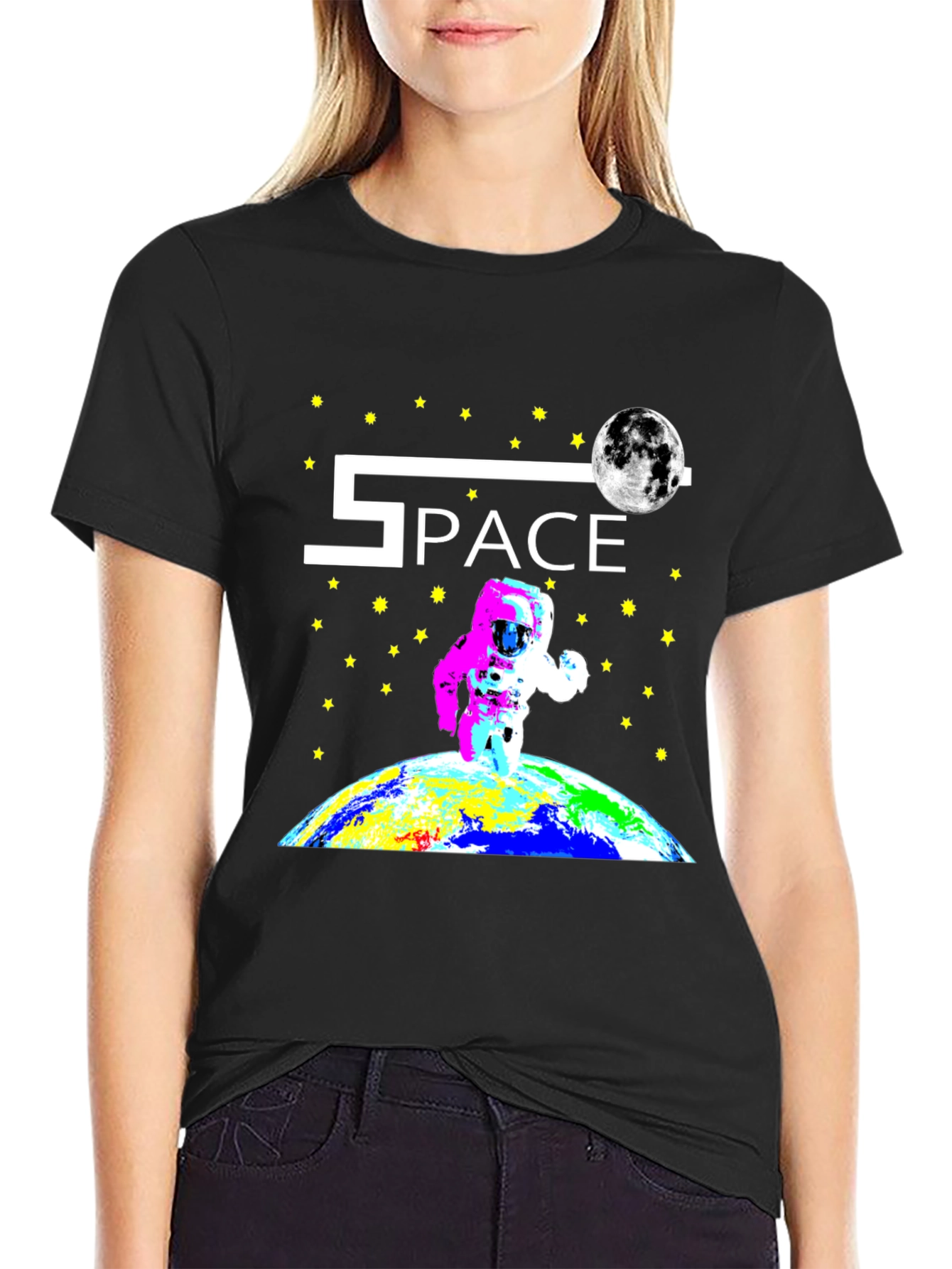 Space Astronaut Graphic Black T-Shirt