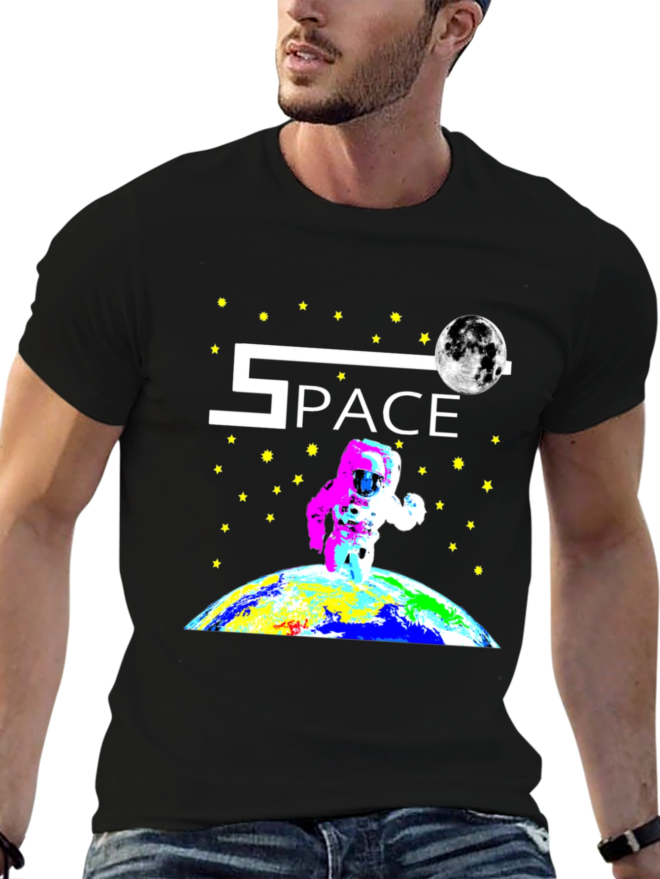Space Astronaut Graphic Black T-Shirt