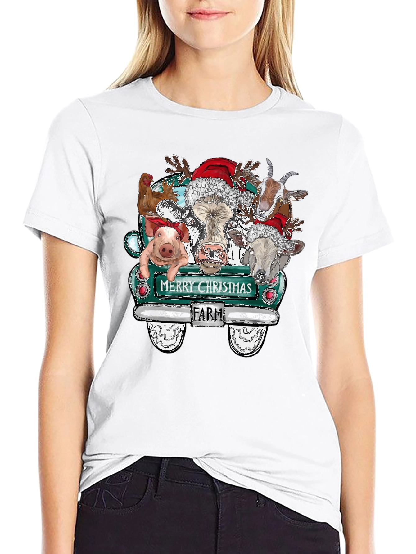 Merry Christmas Farm Animals Truck T-Shirt