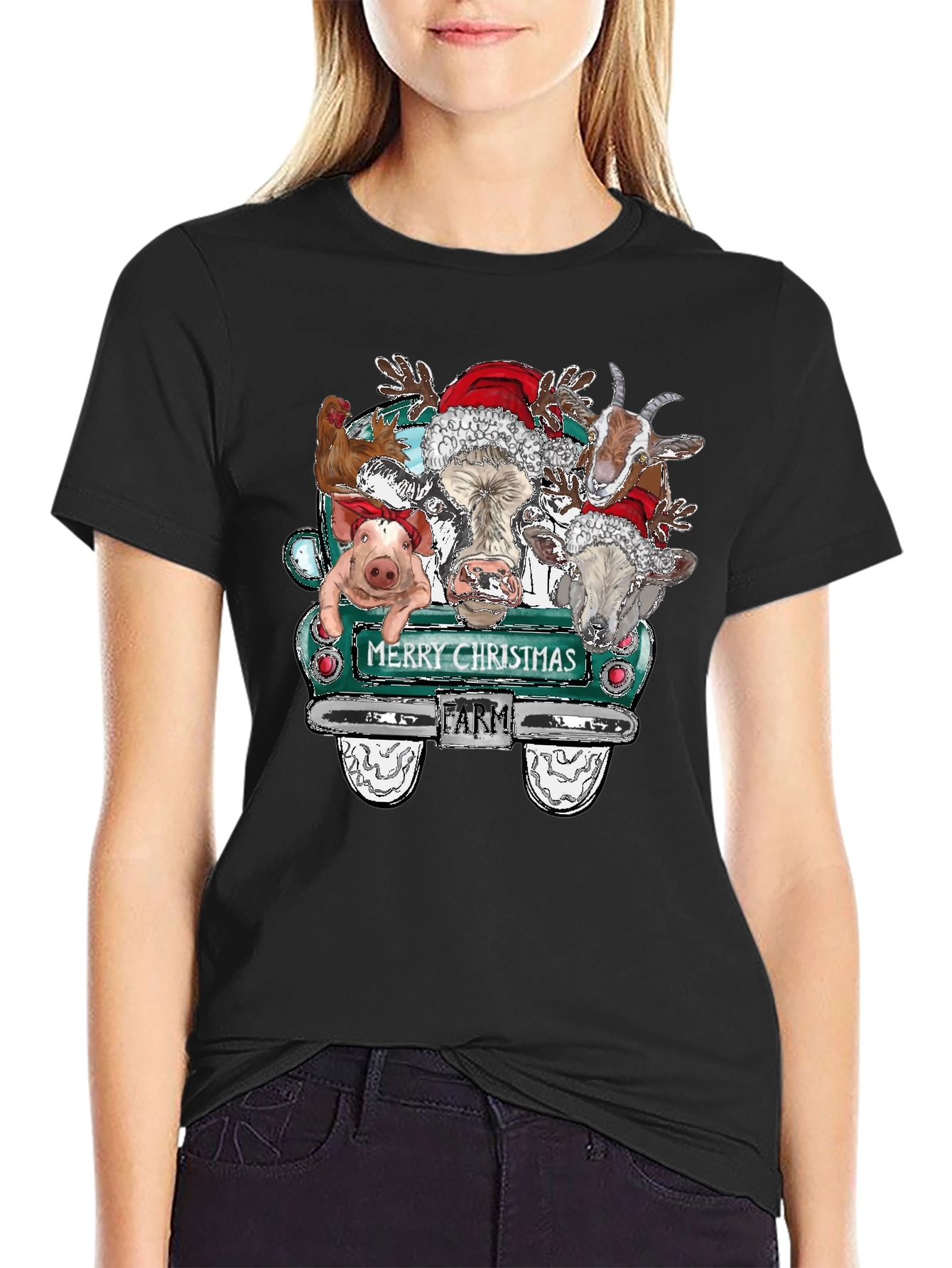 Merry Christmas Farm Animals Truck T-Shirt