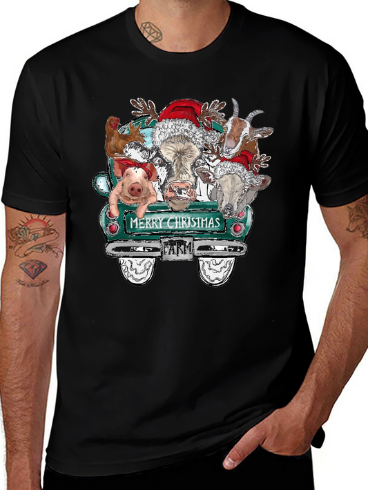 Merry Christmas Farm Animals Truck T-Shirt