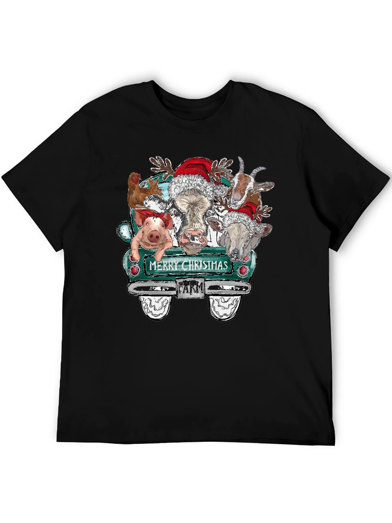Merry Christmas Farm Animals Truck T-Shirt