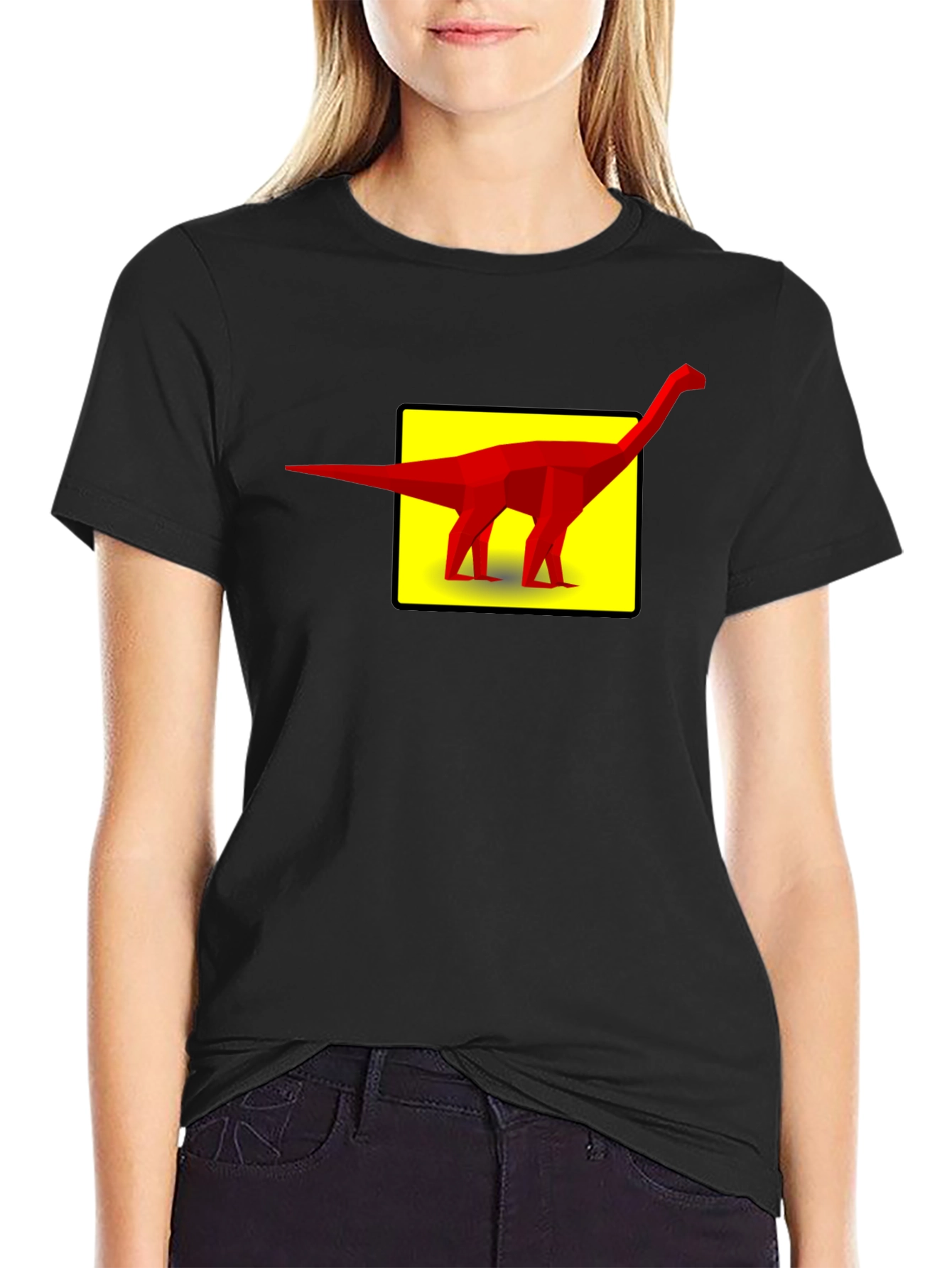 Geometric Dinosaur Graphic Tee - Black