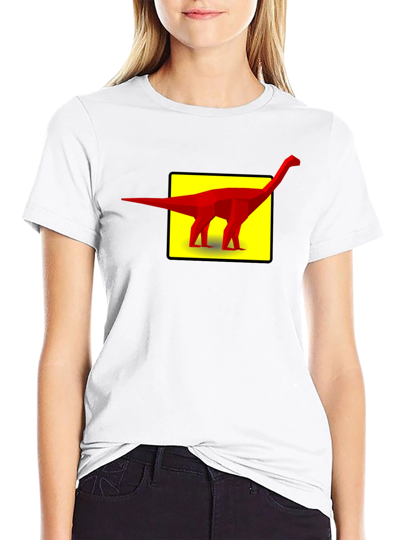 Geometric Dinosaur Graphic Tee - Black