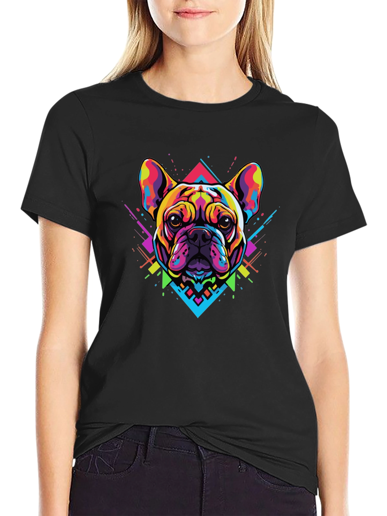 Bold Geometric Bulldog Graphic Tee - Black