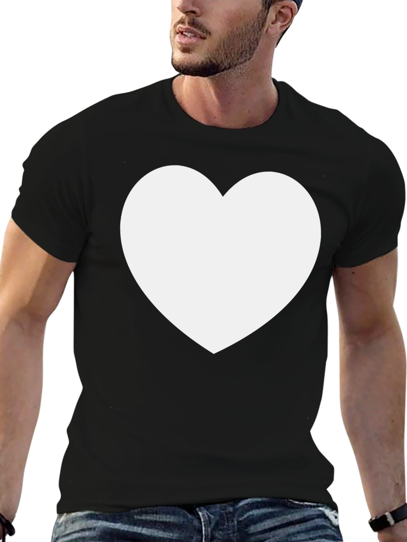 Black T-Shirt with White Heart Design