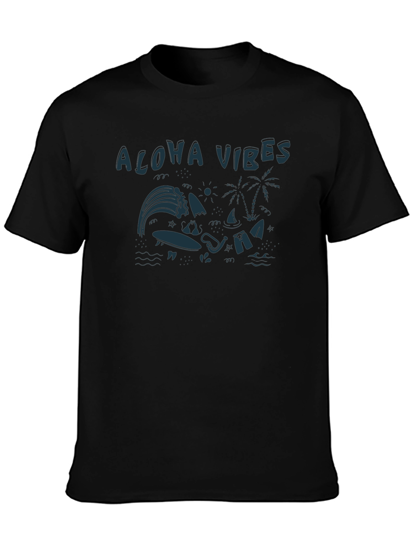 Aloha Vibes Graphic Tee - Black Cotton T-Shirt