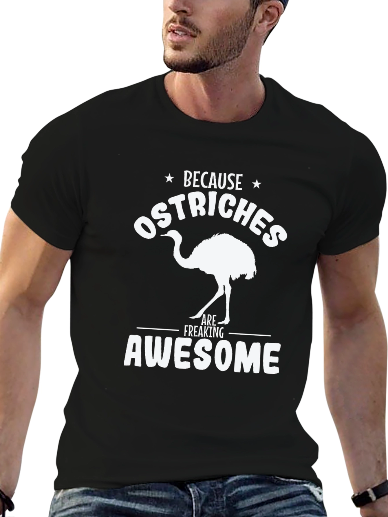 Ostrich Awesome Graphic Tee - Mens Black T-Shirt