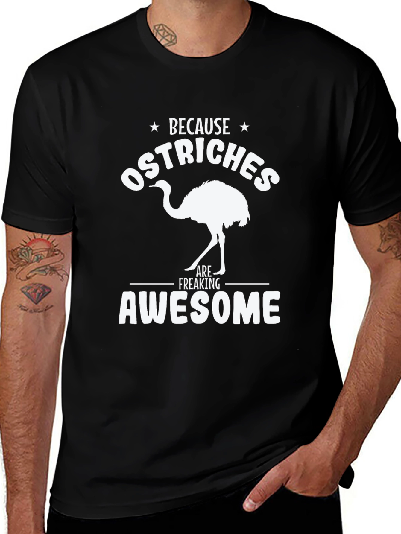 Ostrich Awesome Graphic Tee - Mens Black T-Shirt