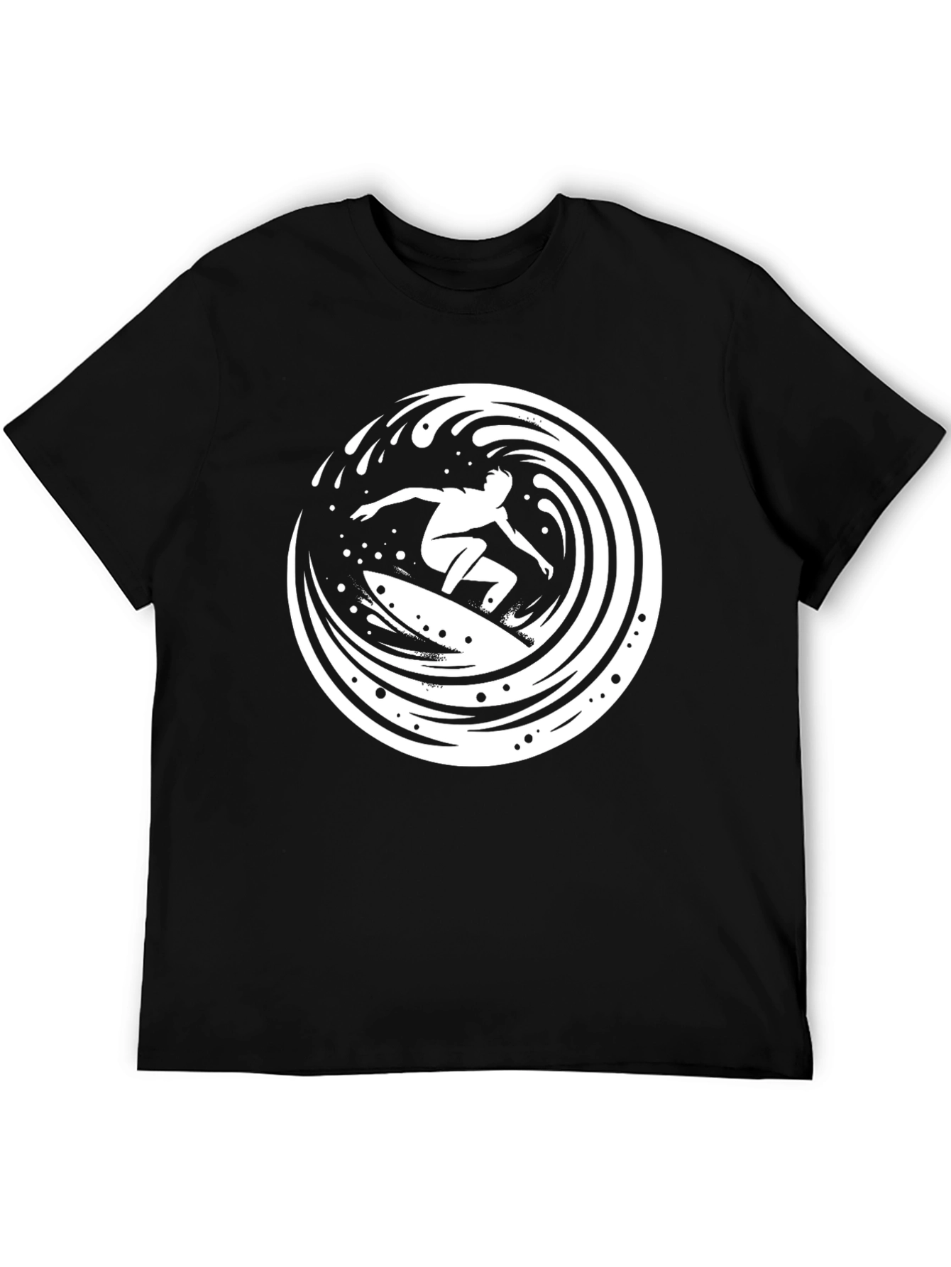Surfer Wave Graphic Tee - Black Cotton T-Shirt