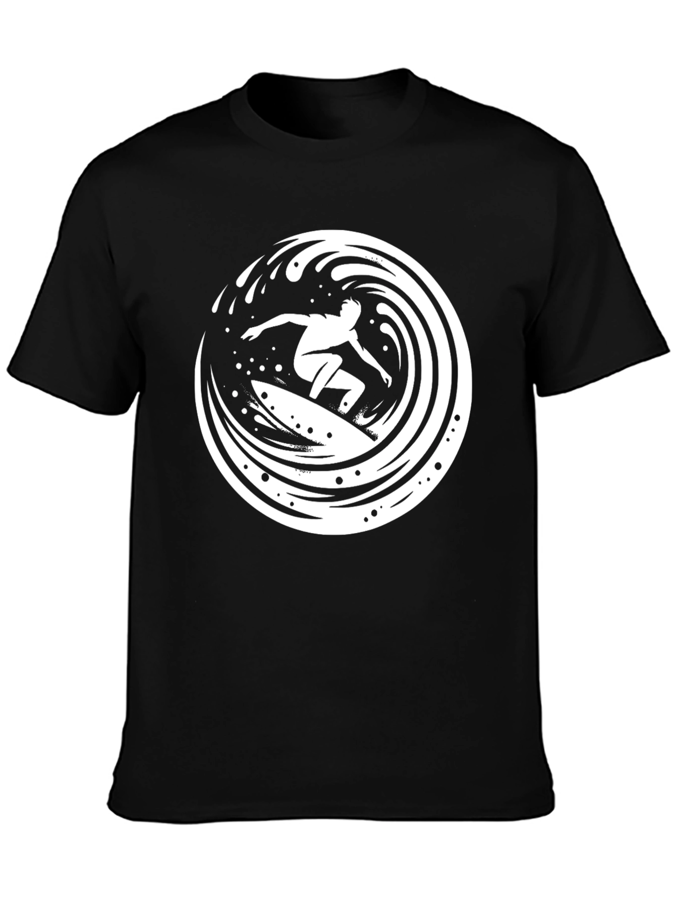 Surfer Wave Graphic Tee - Black Cotton T-Shirt