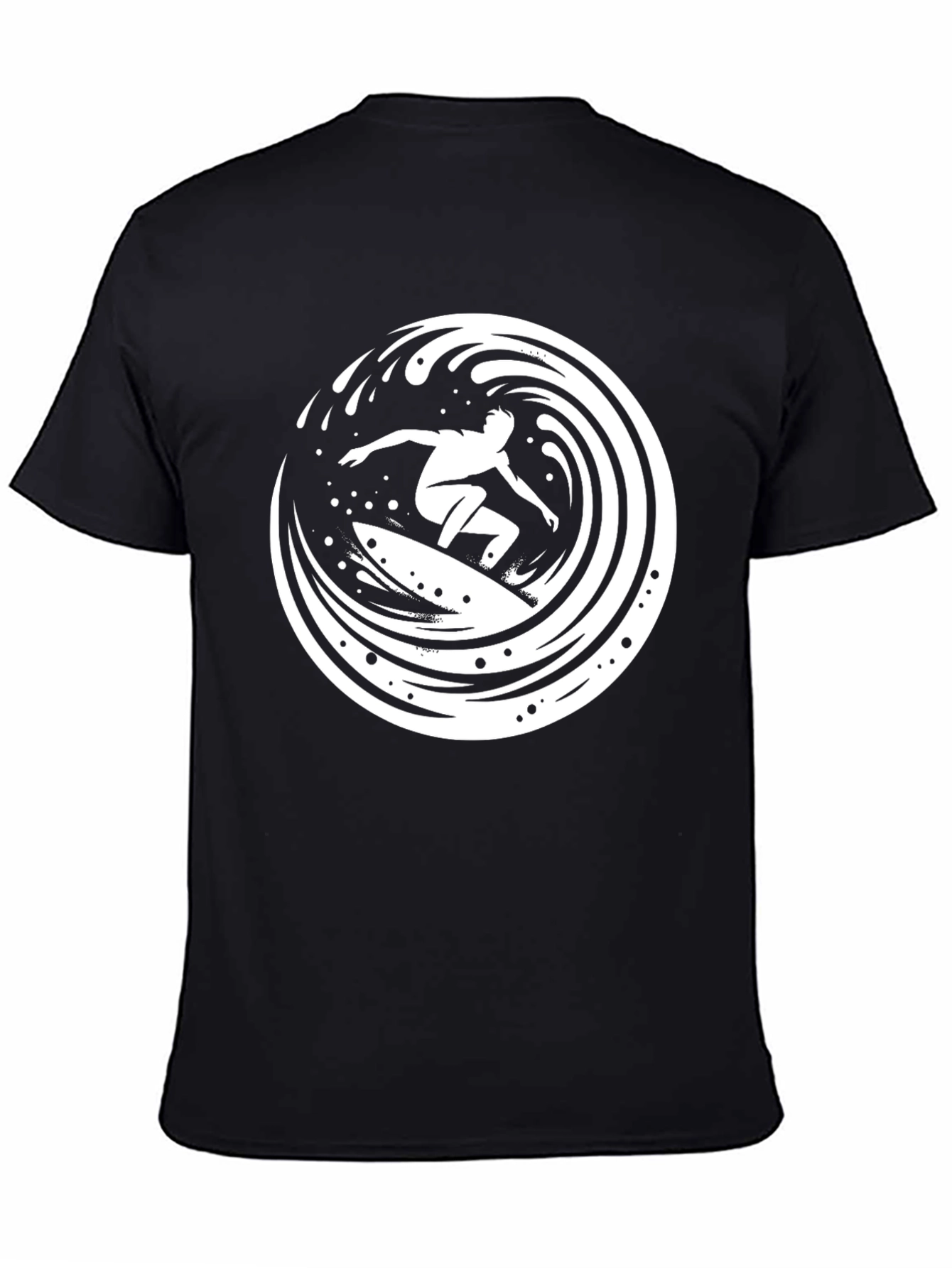 Surfer Wave Graphic Tee - Black Cotton T-Shirt