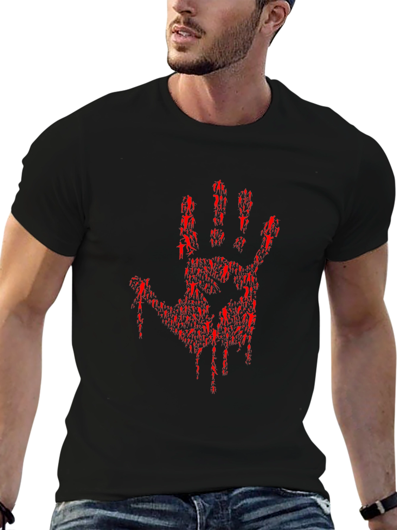 Bloody Hand Print Graphic Tee - Black