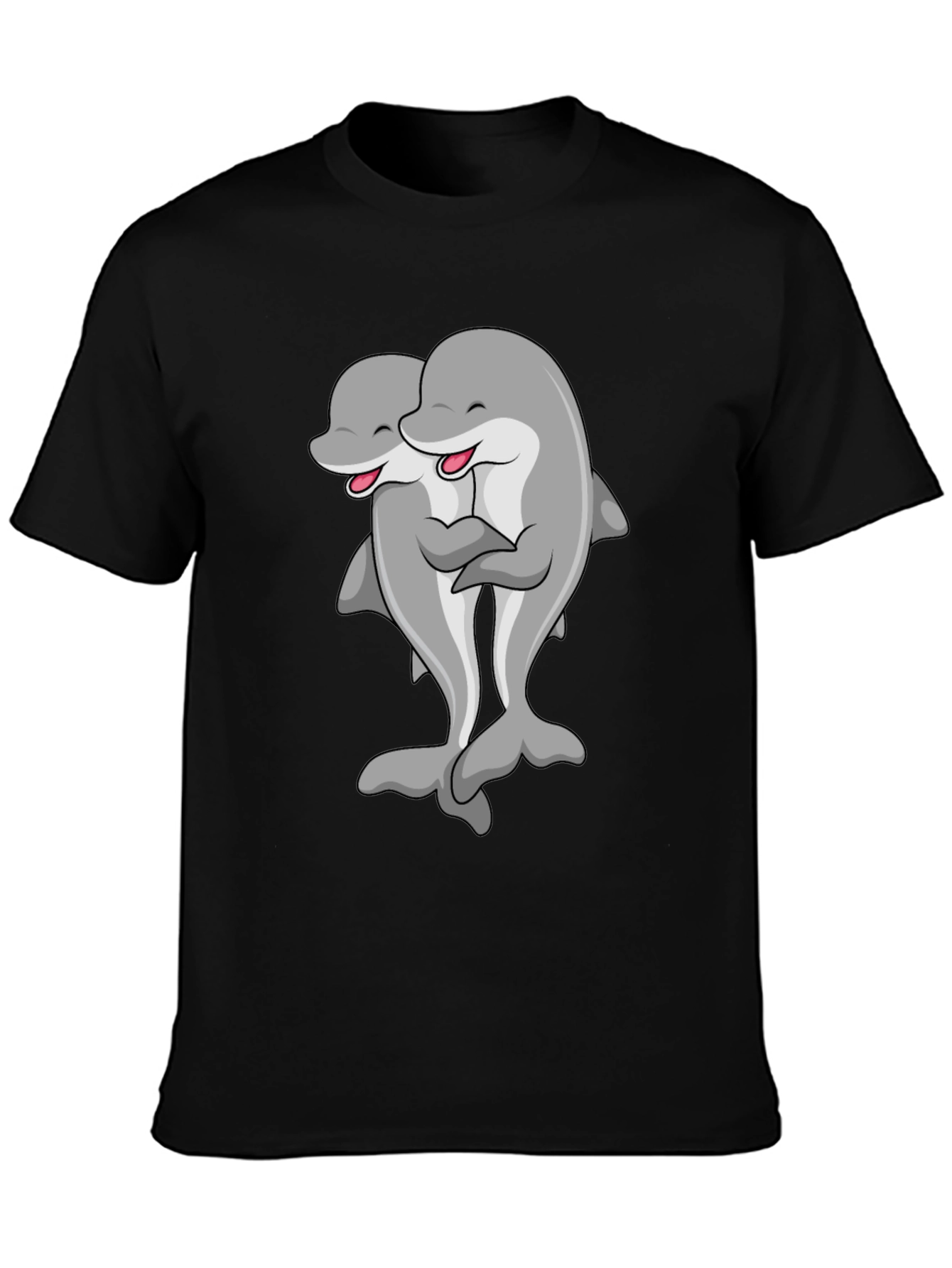 Cute Dolphin Hug Black T-Shirt