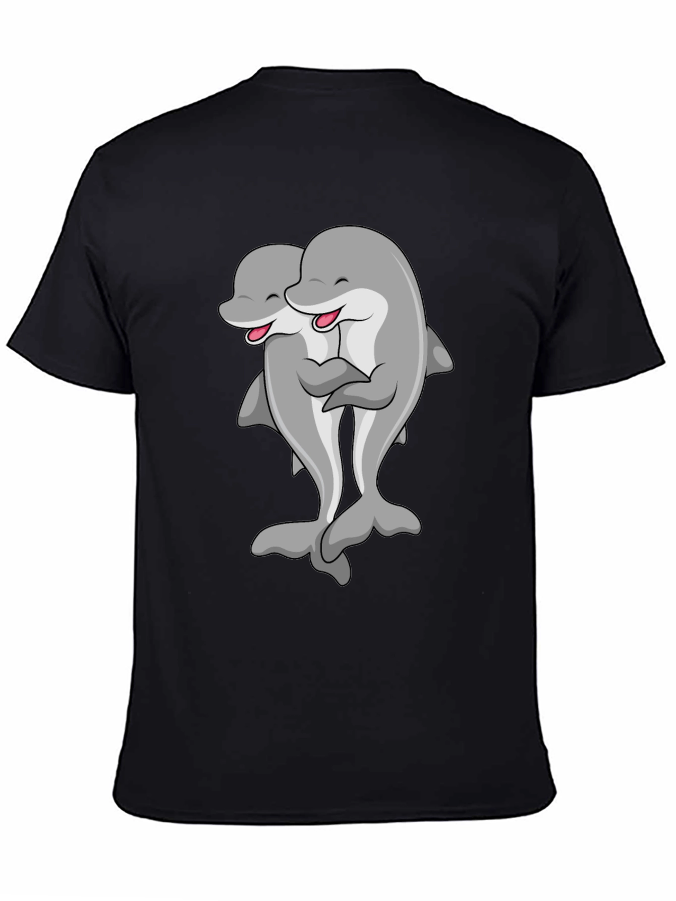 Cute Dolphin Hug Black T-Shirt