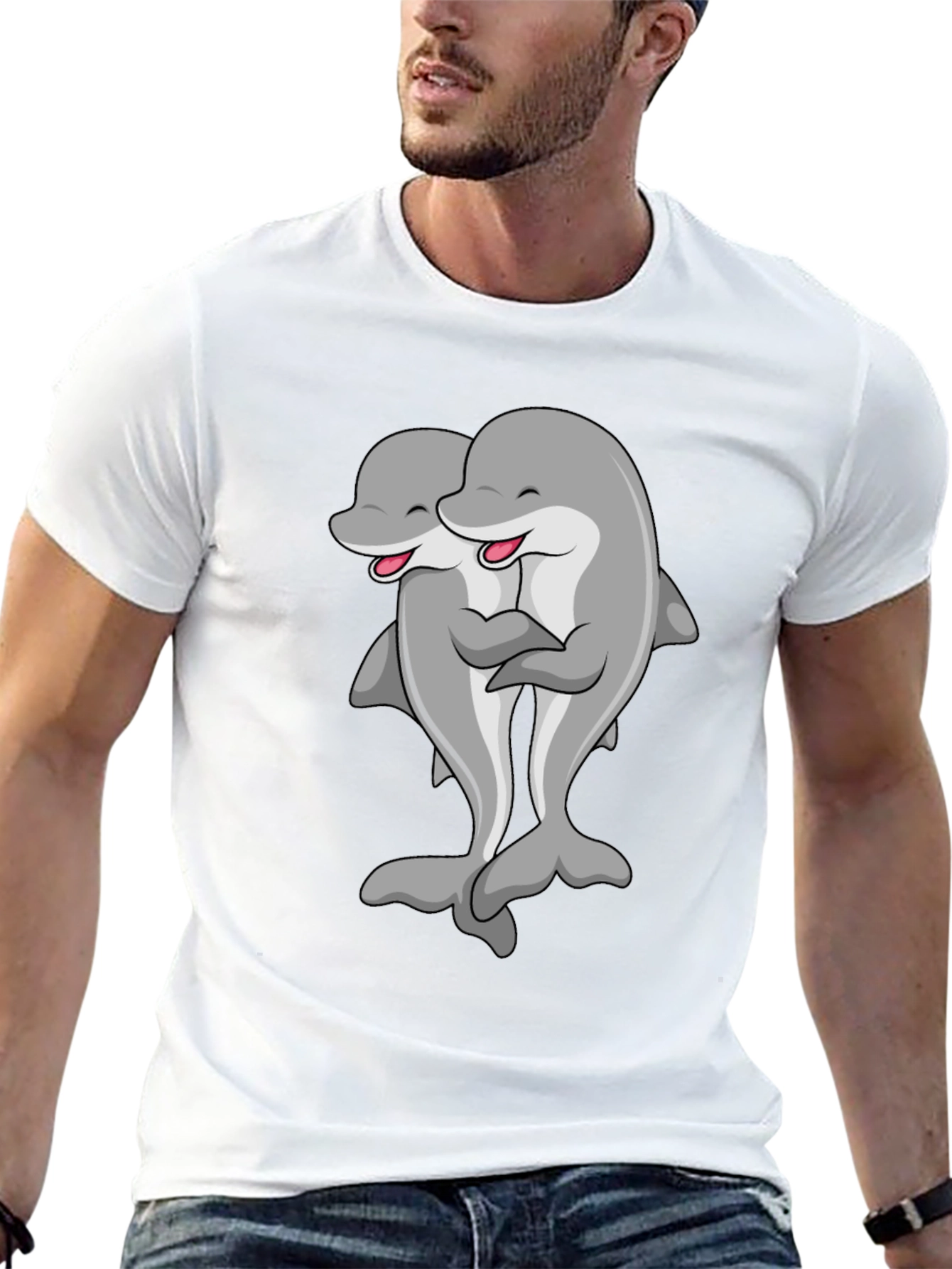 Cute Dolphin Hug Black T-Shirt
