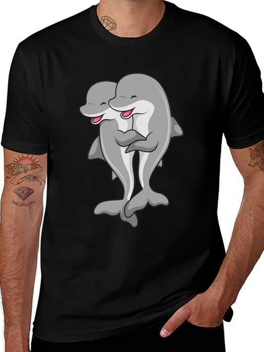 Cute Dolphin Hug Black T-Shirt