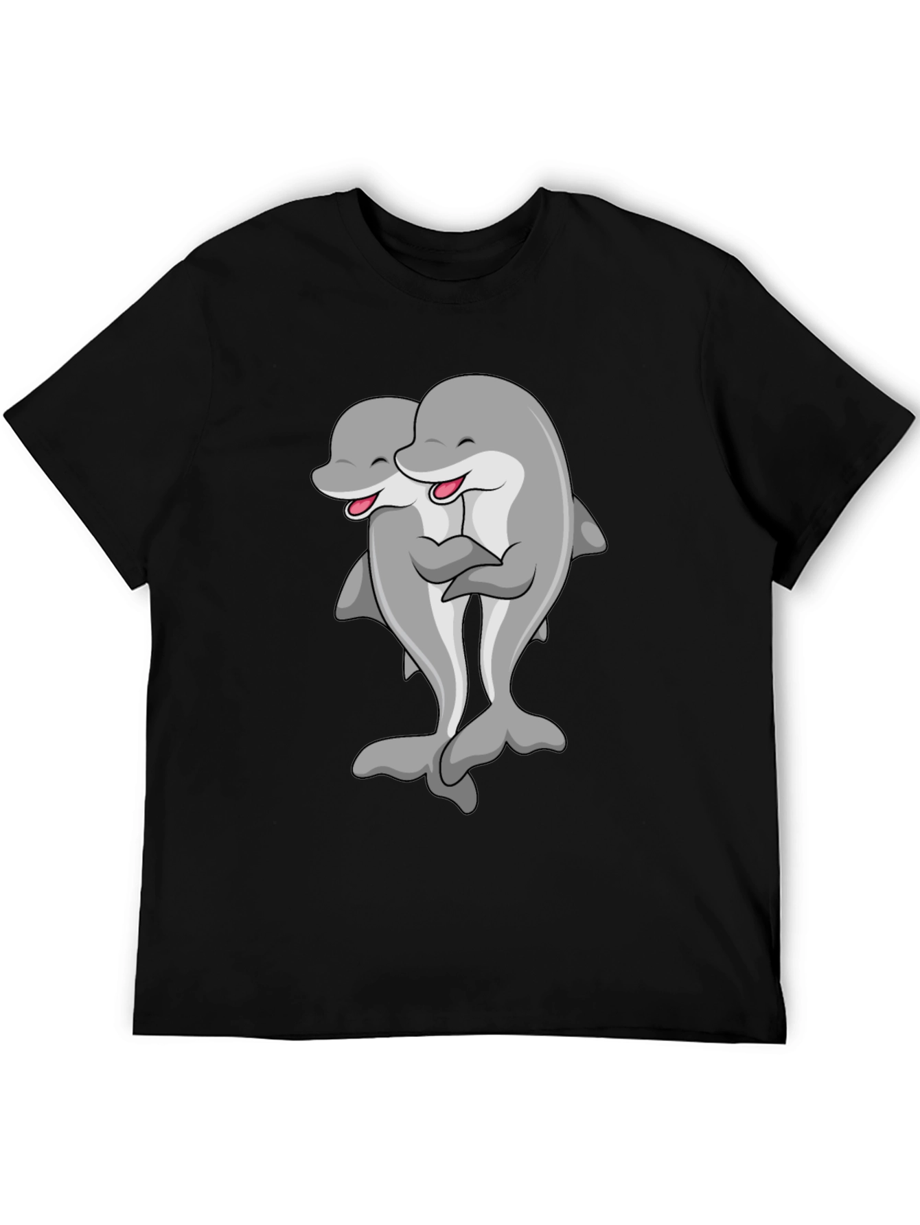 Cute Dolphin Hug Black T-Shirt