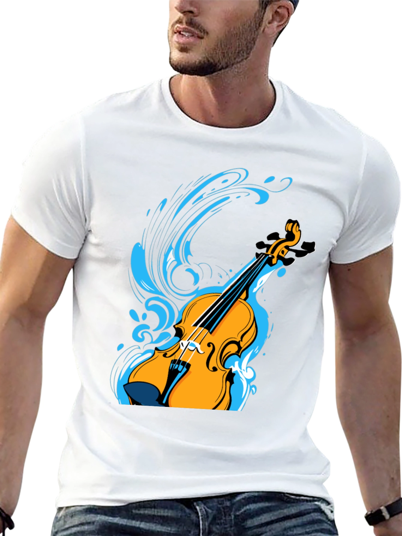 Violin Splash Graphic Tee - Black Cotton Blend Shirt