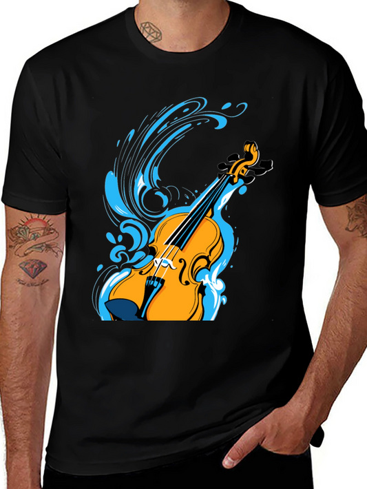 Violin Splash Graphic Tee - Black Cotton Blend Shirt