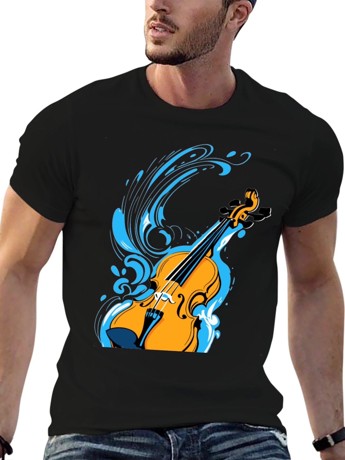 Violin Splash Graphic Tee - Black Cotton Blend Shirt