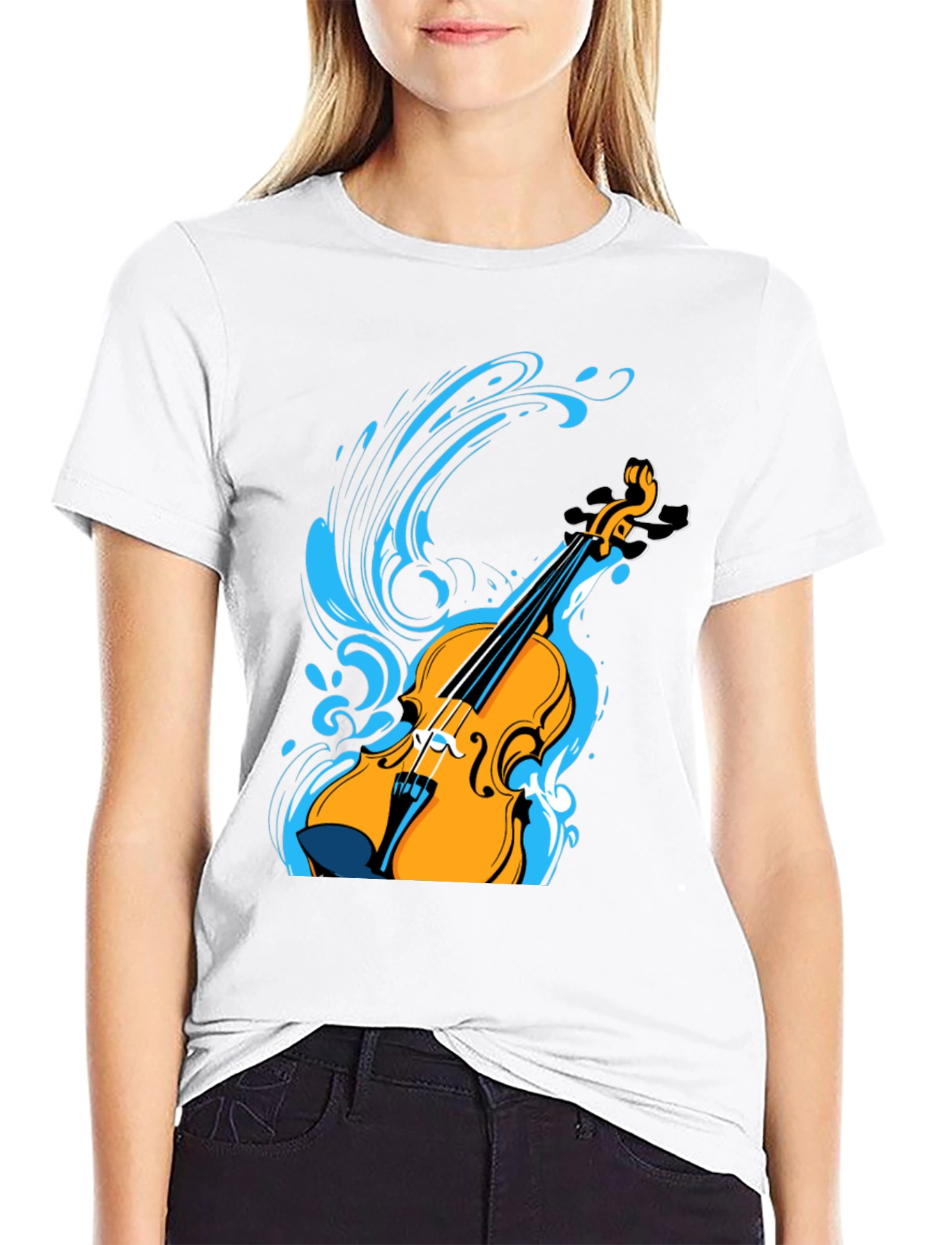 Violin Splash Graphic Tee - Black Cotton Blend Shirt