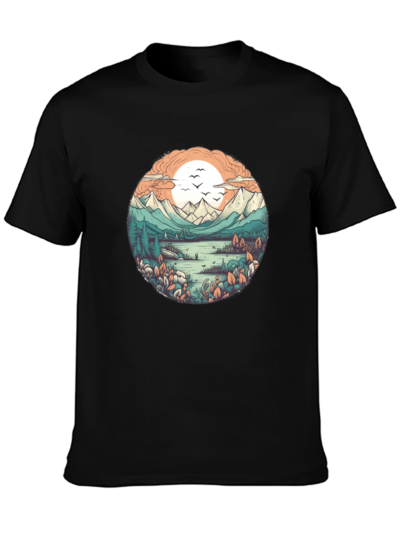 Nature Landscape Graphic Tee - Soft Black Cotton