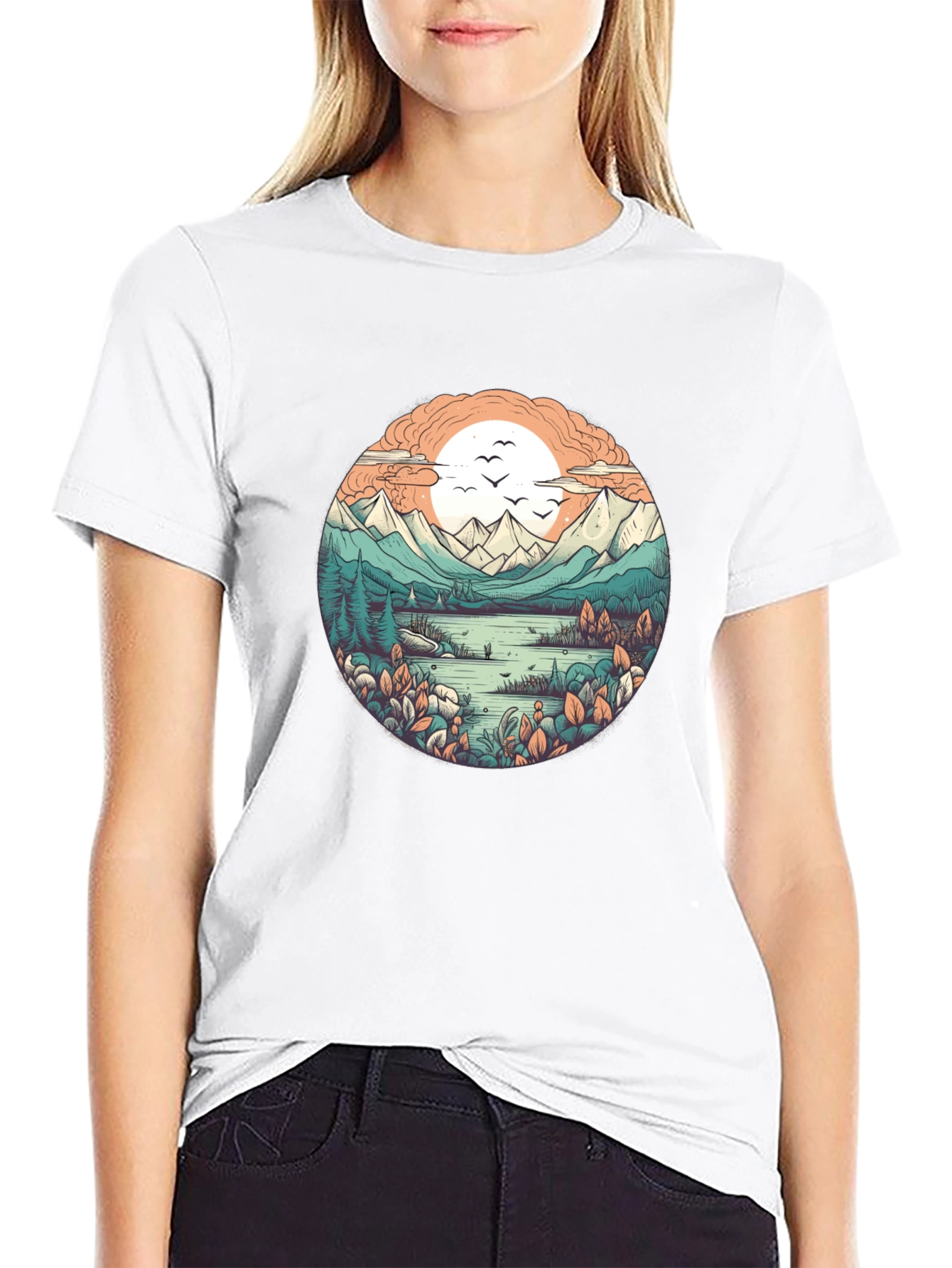 Nature Landscape Graphic Tee - Soft Black Cotton