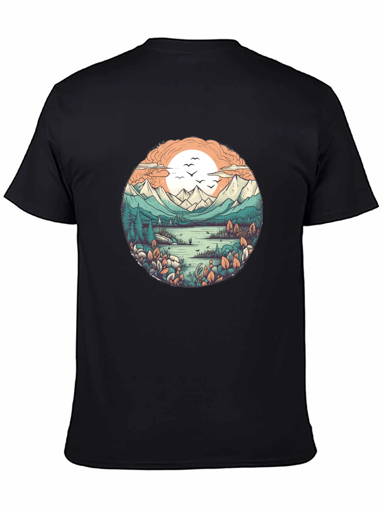 Nature Landscape Graphic Tee - Soft Black Cotton