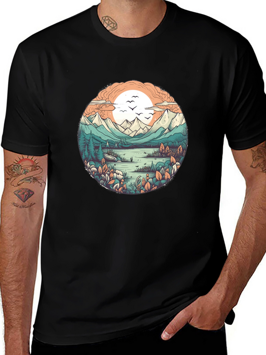 Nature Landscape Graphic Tee - Soft Black Cotton