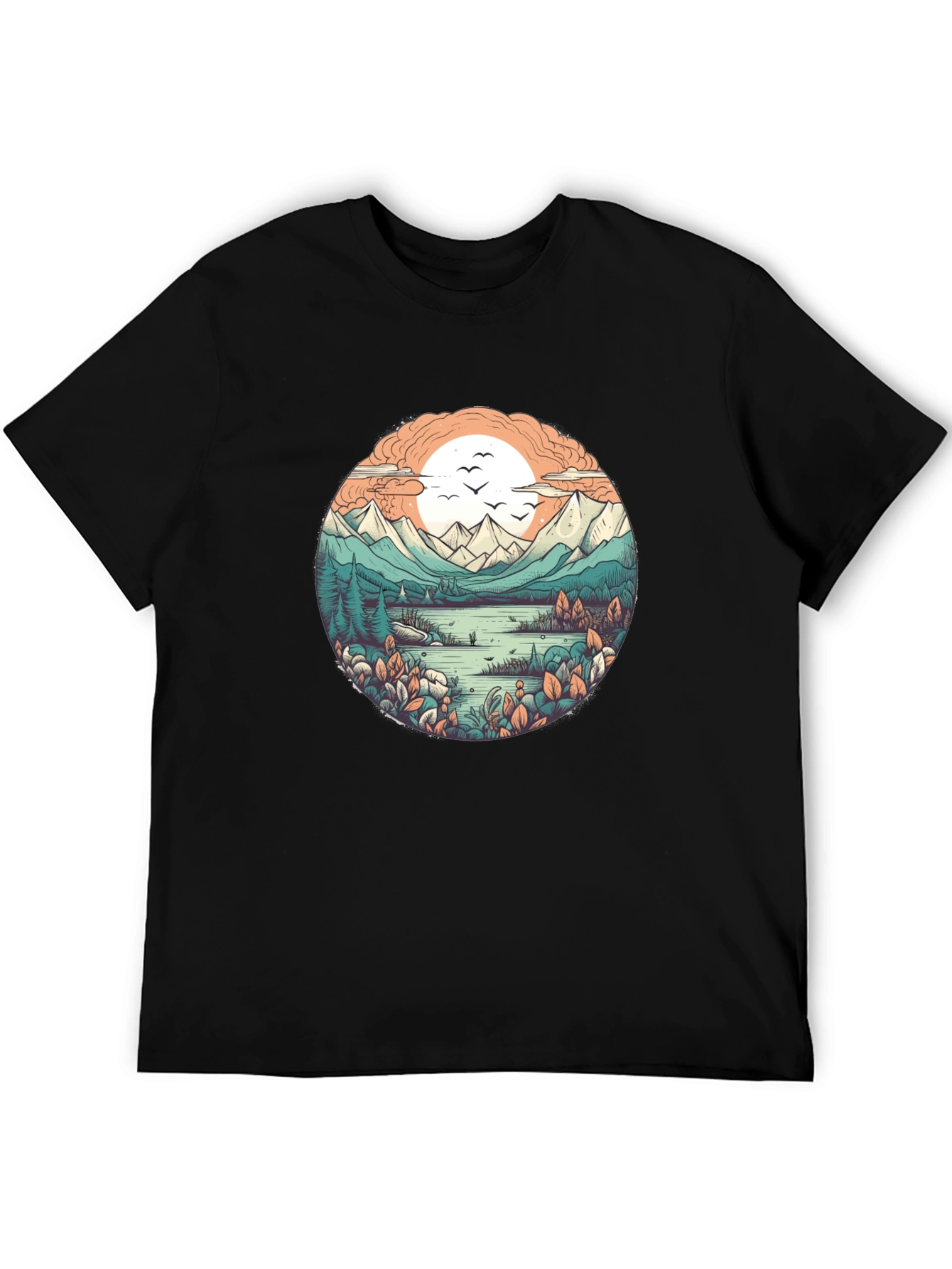 Nature Landscape Graphic Tee - Soft Black Cotton