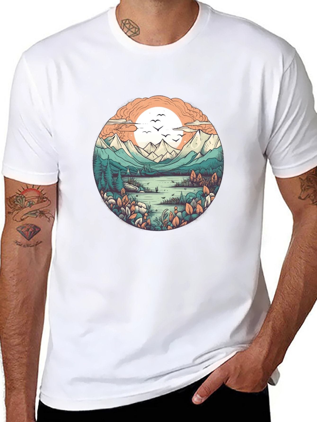Nature Landscape Graphic Tee - Soft Black Cotton
