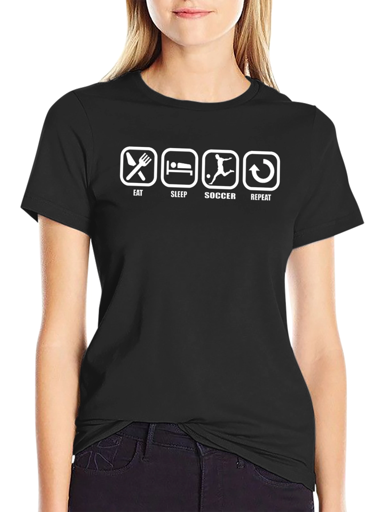 Eat Sleep Soccer Repeat Black Graphic T-Shirt