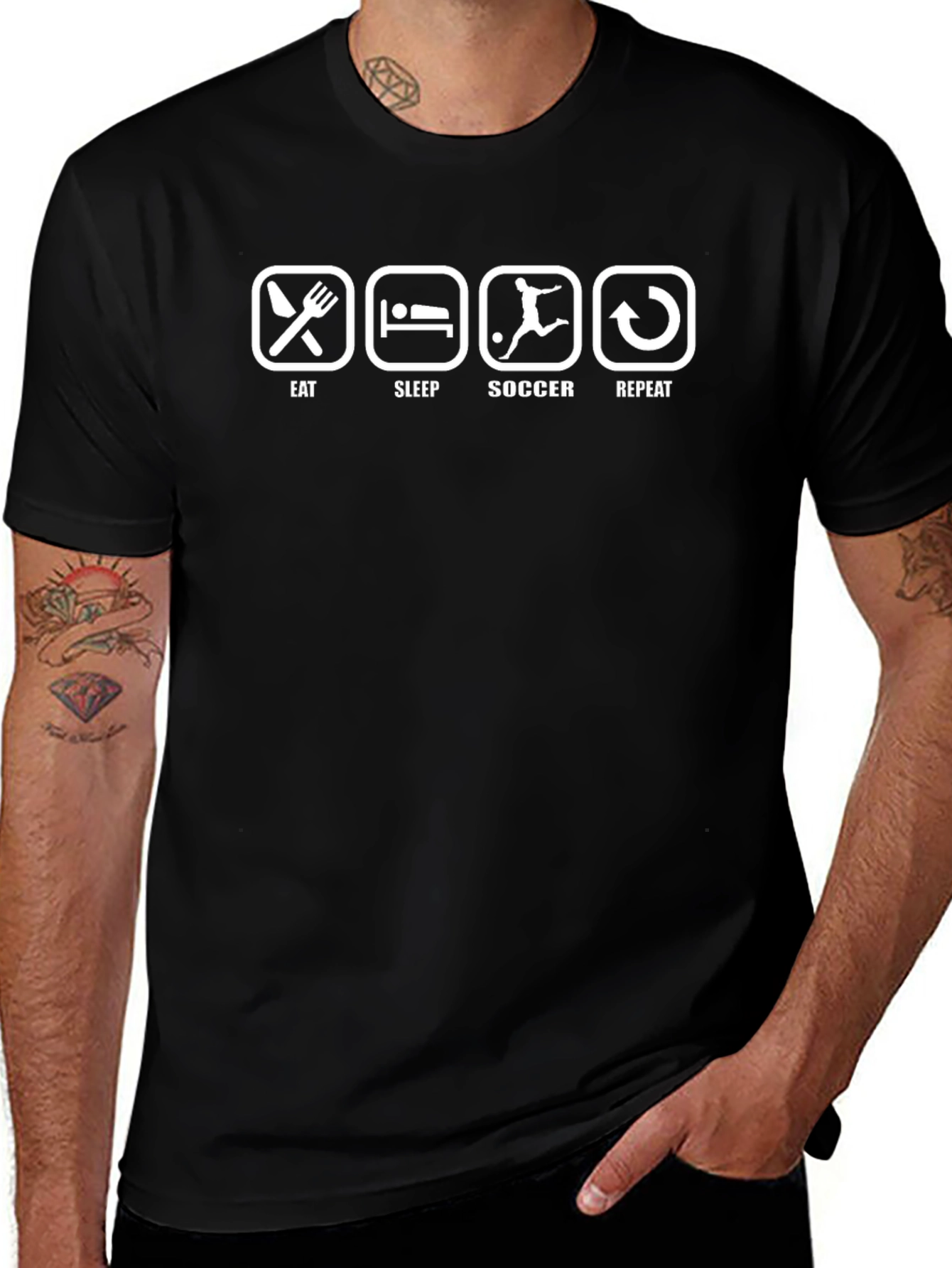 Eat Sleep Soccer Repeat Black Graphic T-Shirt