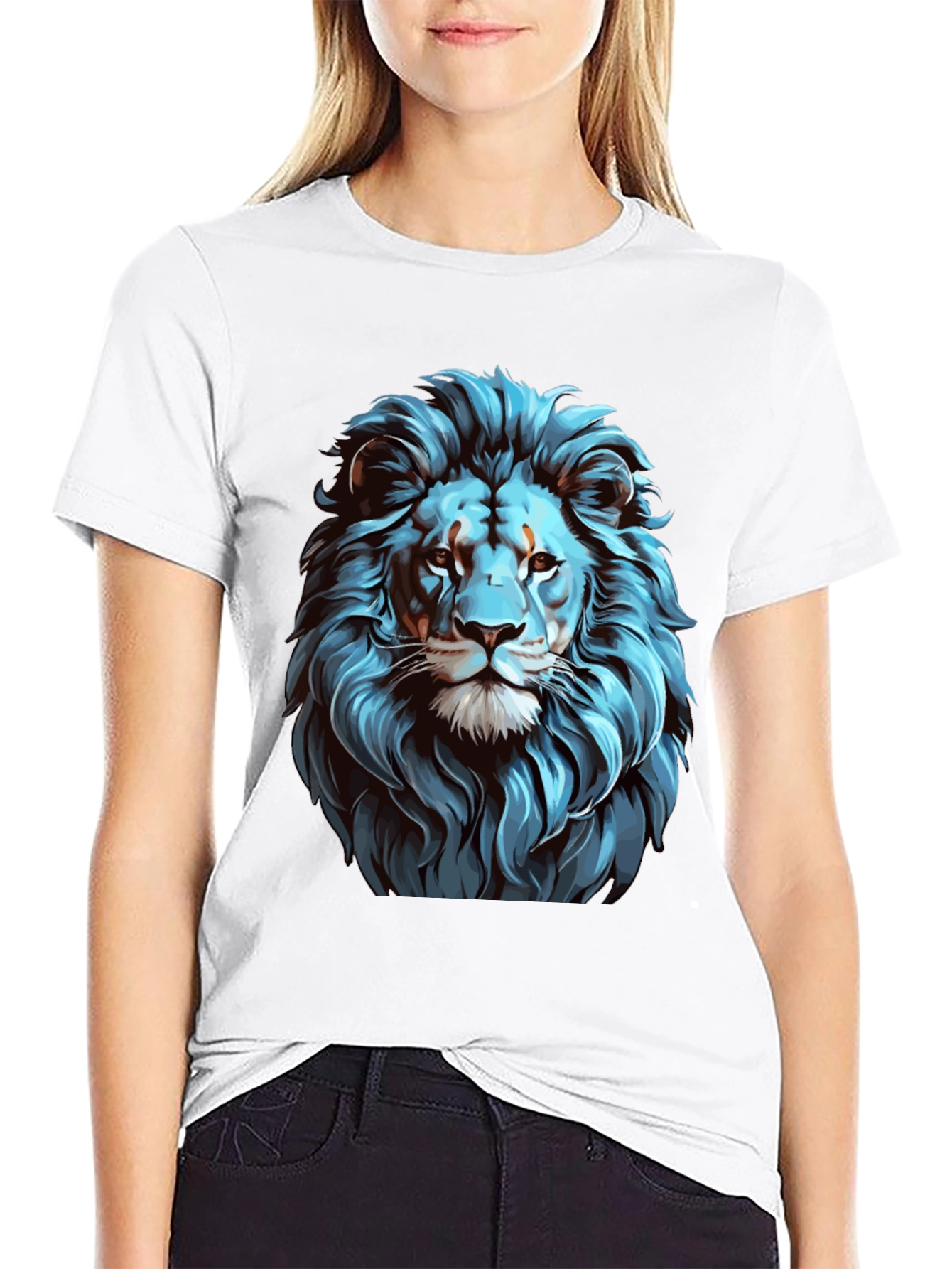Cool Blue Lion Graphic Black T-Shirt