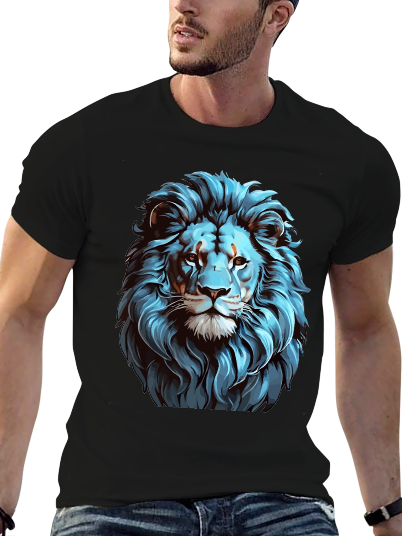 Cool Blue Lion Graphic Black T-Shirt