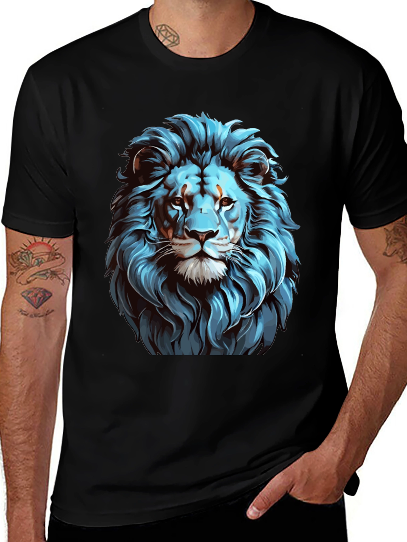 Cool Blue Lion Graphic Black T-Shirt