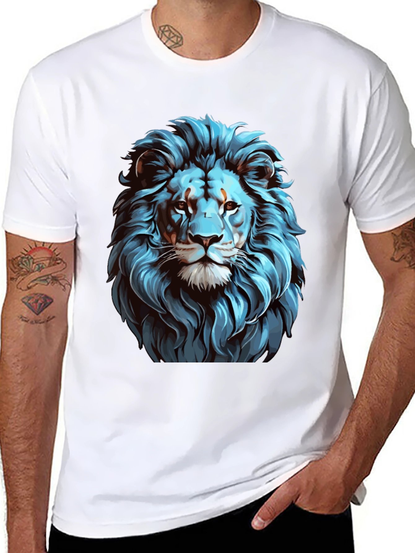 Cool Blue Lion Graphic Black T-Shirt