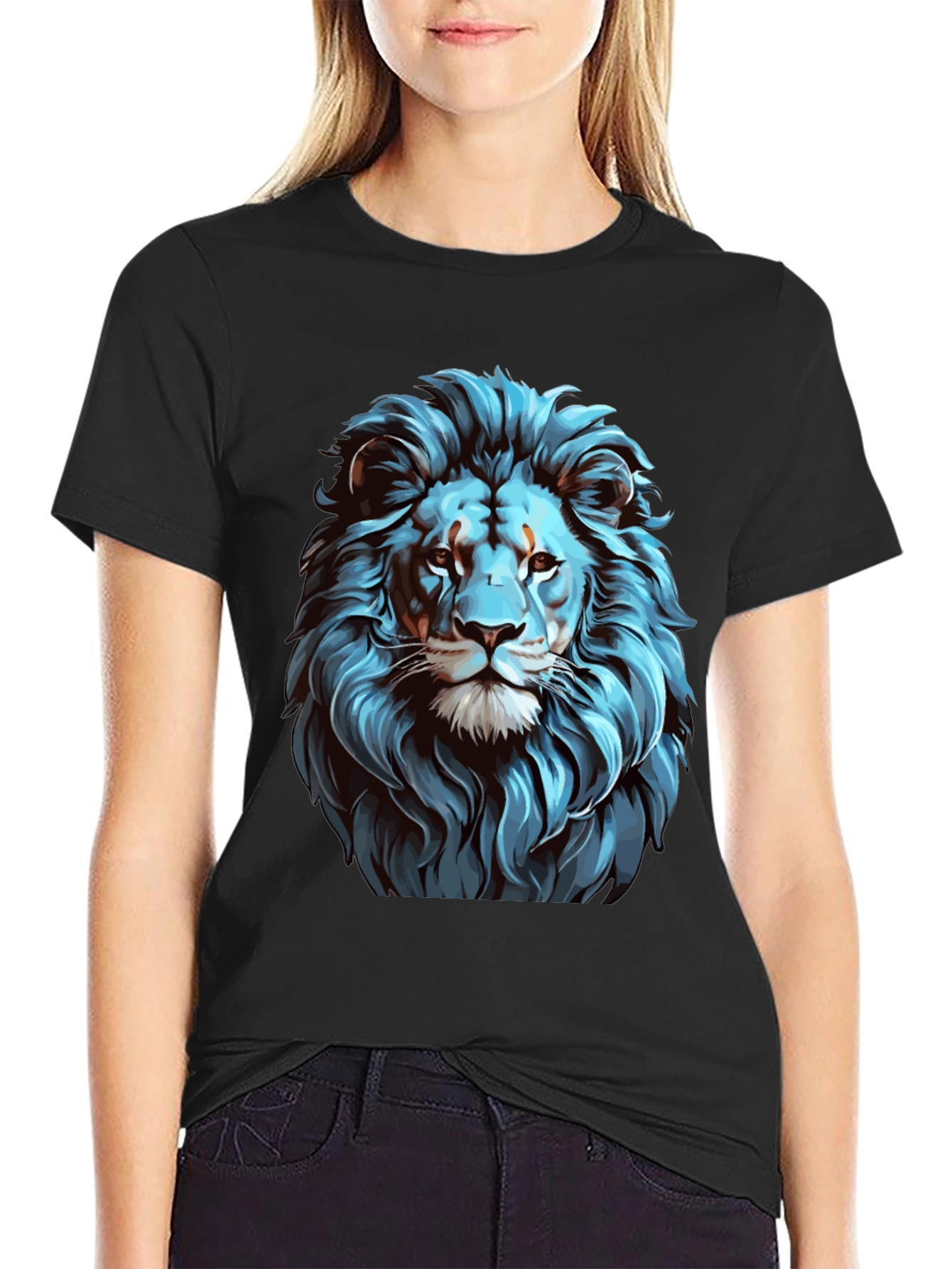 Cool Blue Lion Graphic Black T-Shirt