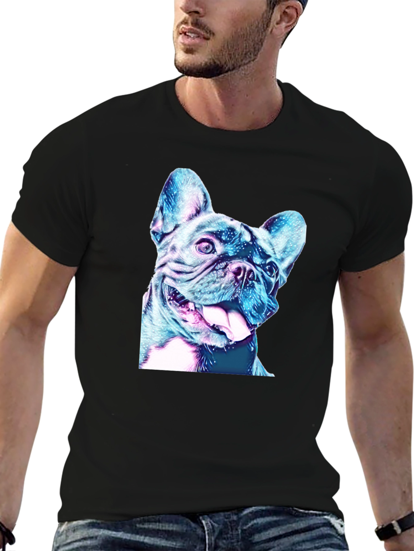 Dog Graphic Tee - Black Cotton Casual Shirt