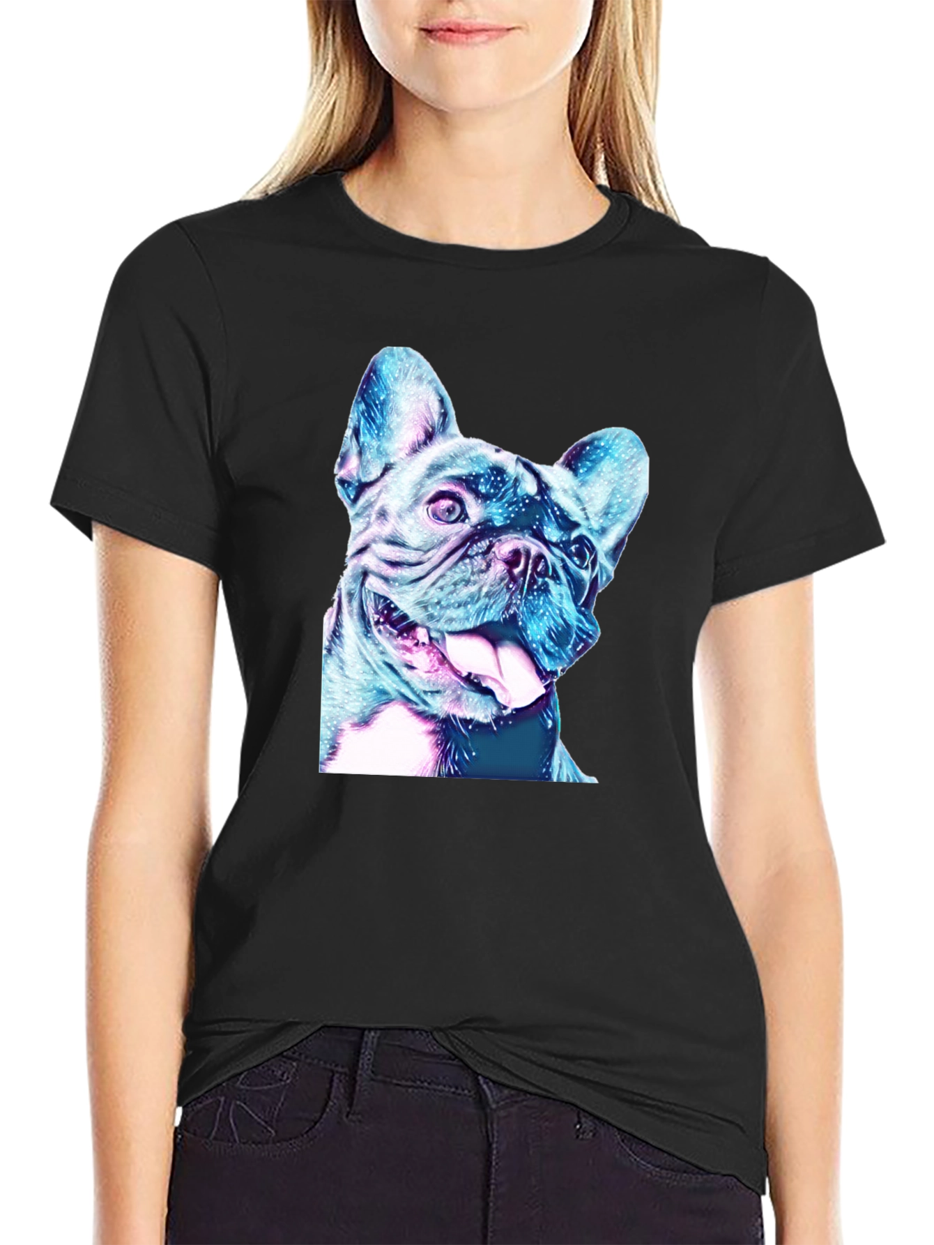Dog Graphic Tee - Black Cotton Casual Shirt