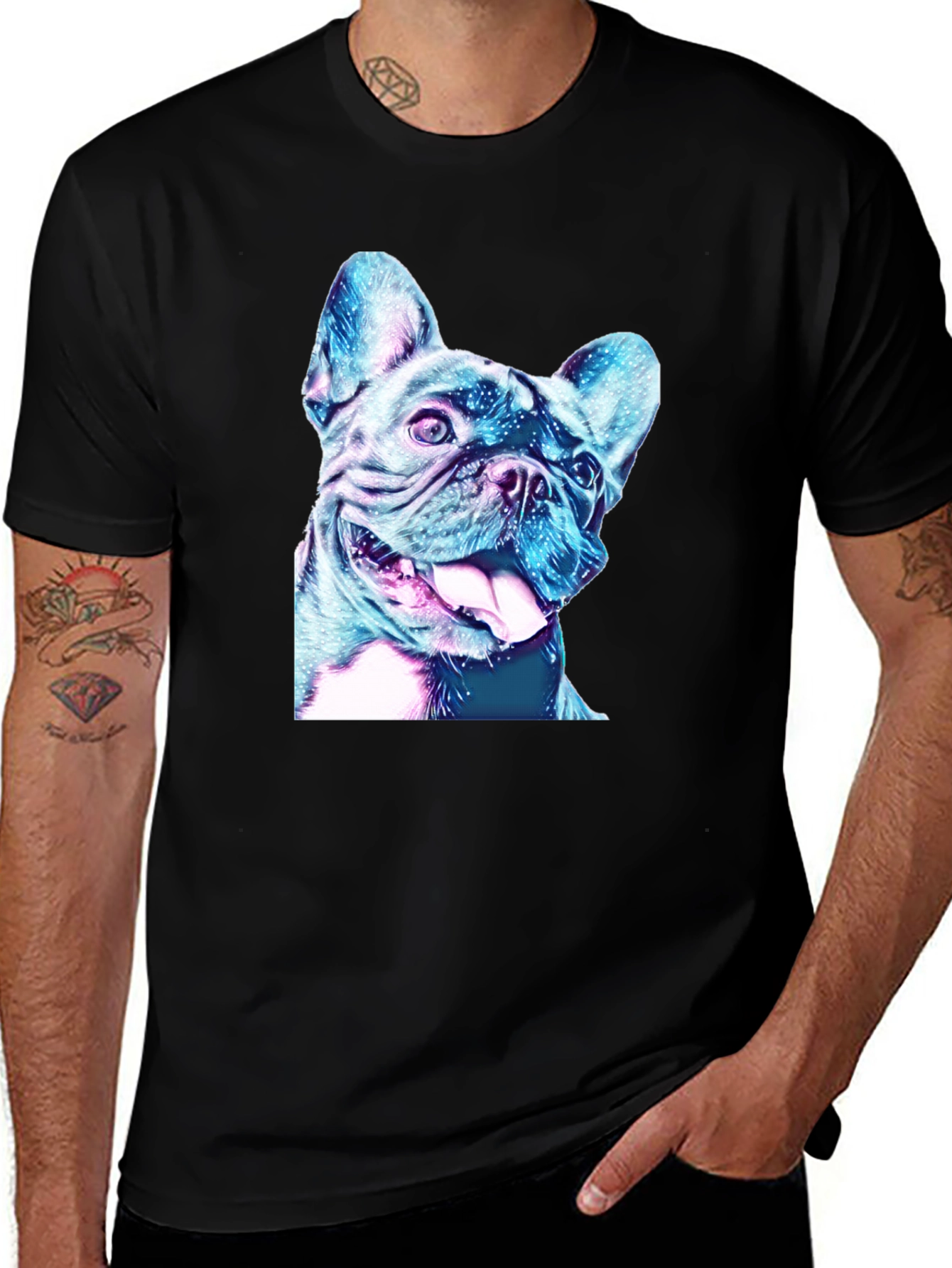 Dog Graphic Tee - Black Cotton Casual Shirt