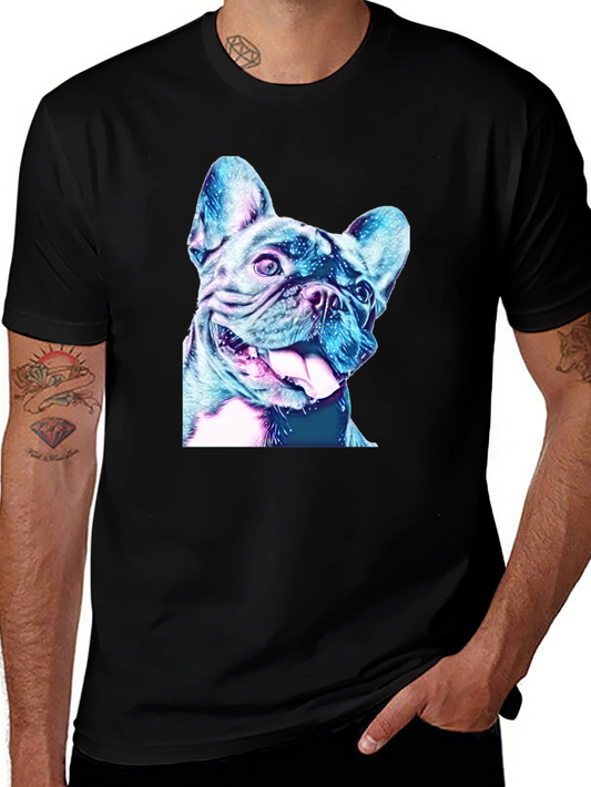 Dog Graphic Tee - Black Cotton Casual Shirt