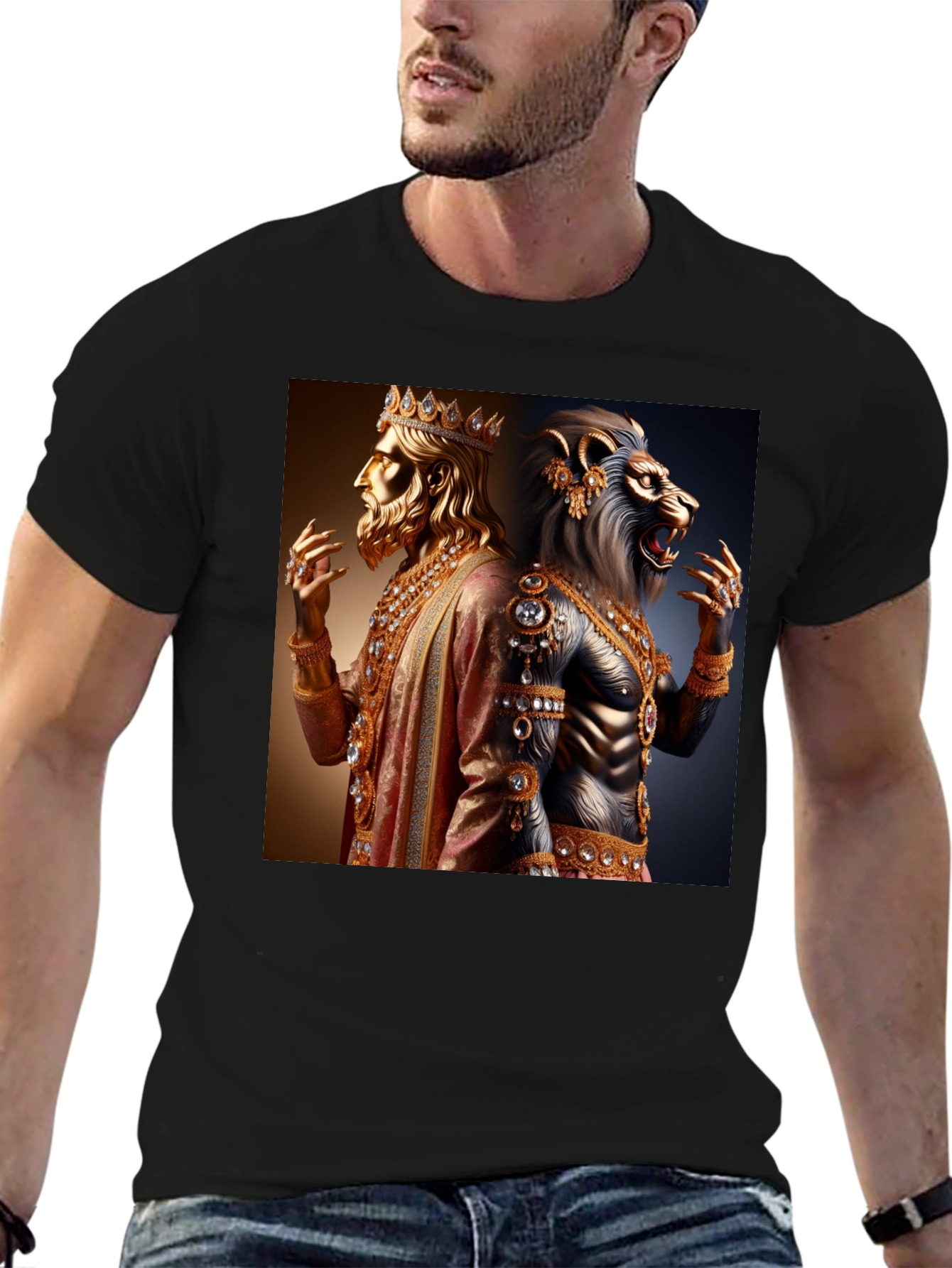 King and Lion Graphic Black T-Shirt