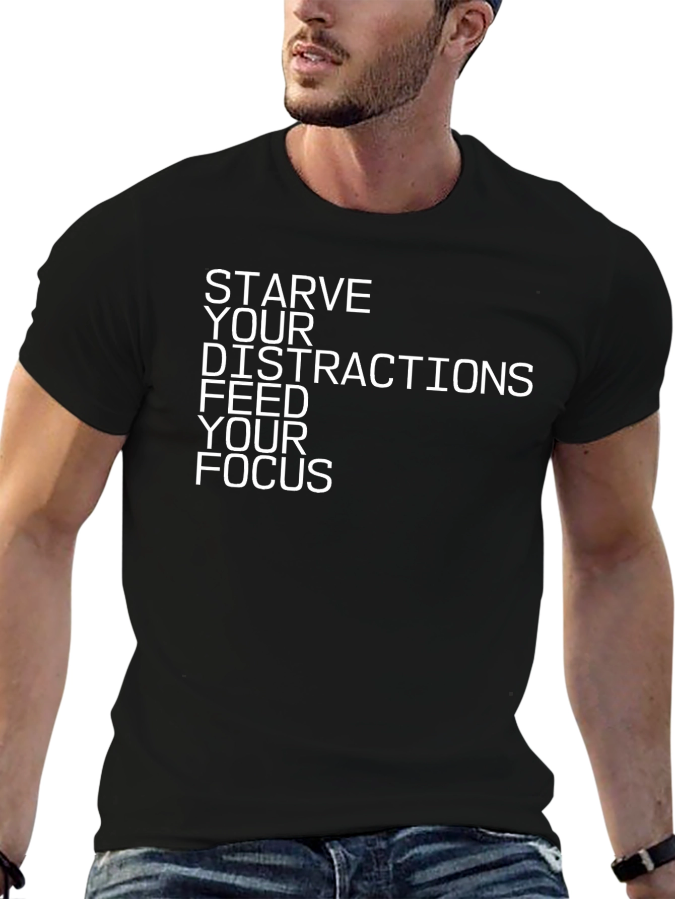 Starve Distractions Feed Focus Black Graphic Tee