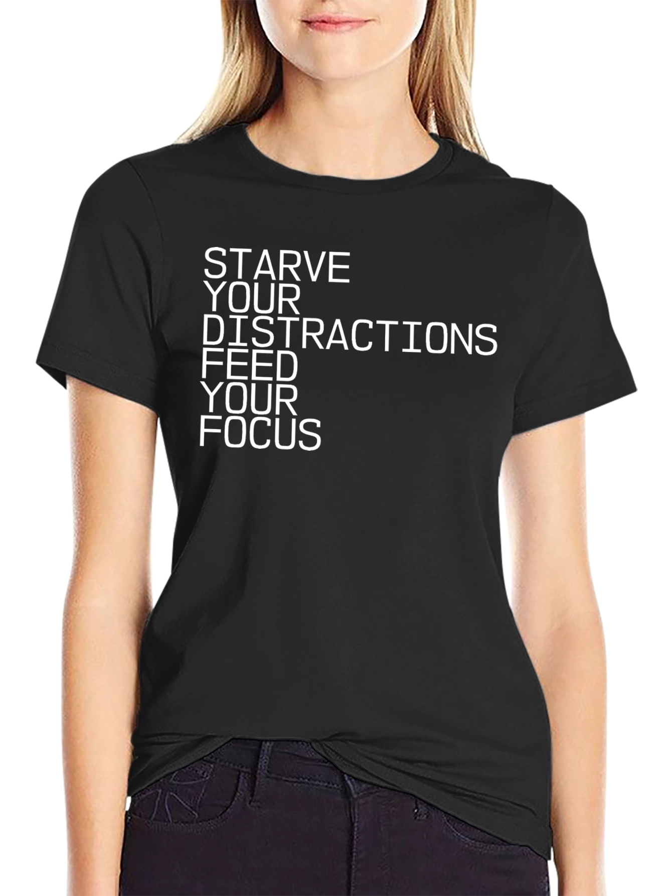 Starve Distractions Feed Focus Black Graphic Tee