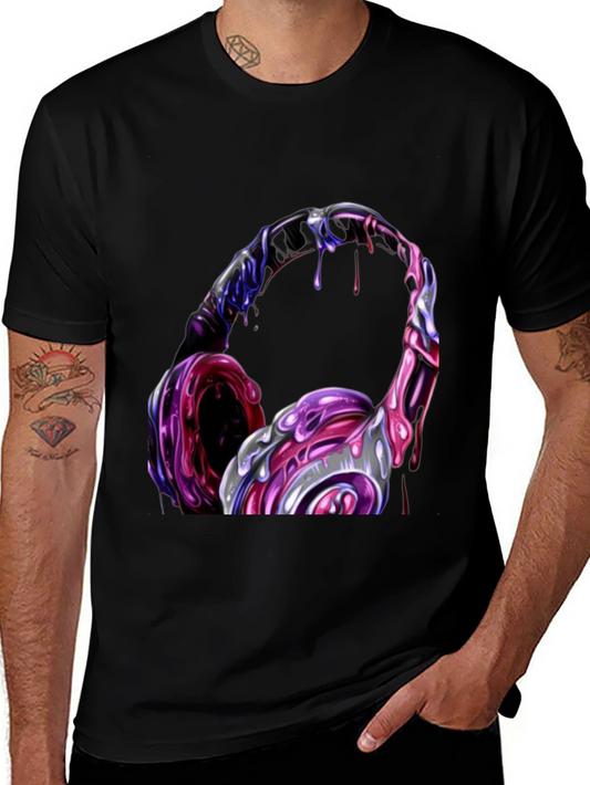 Cool Headphones Graphic Black T-Shirt