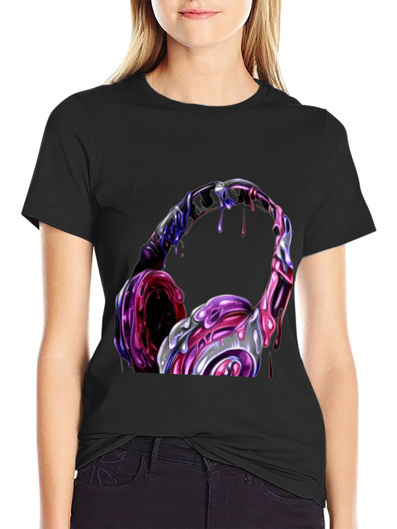 Cool Headphones Graphic Black T-Shirt