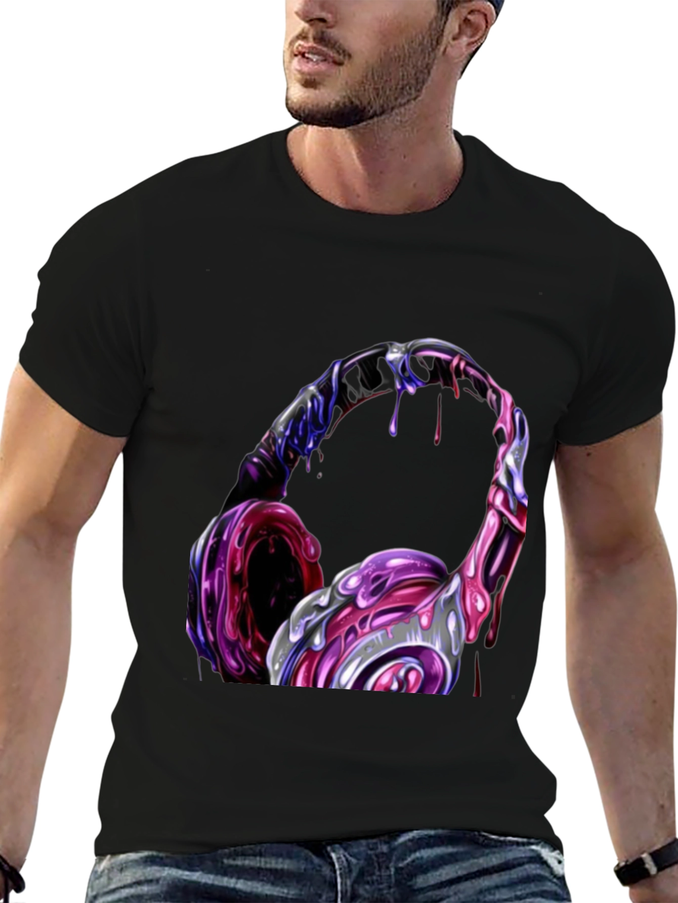 Cool Headphones Graphic Black T-Shirt